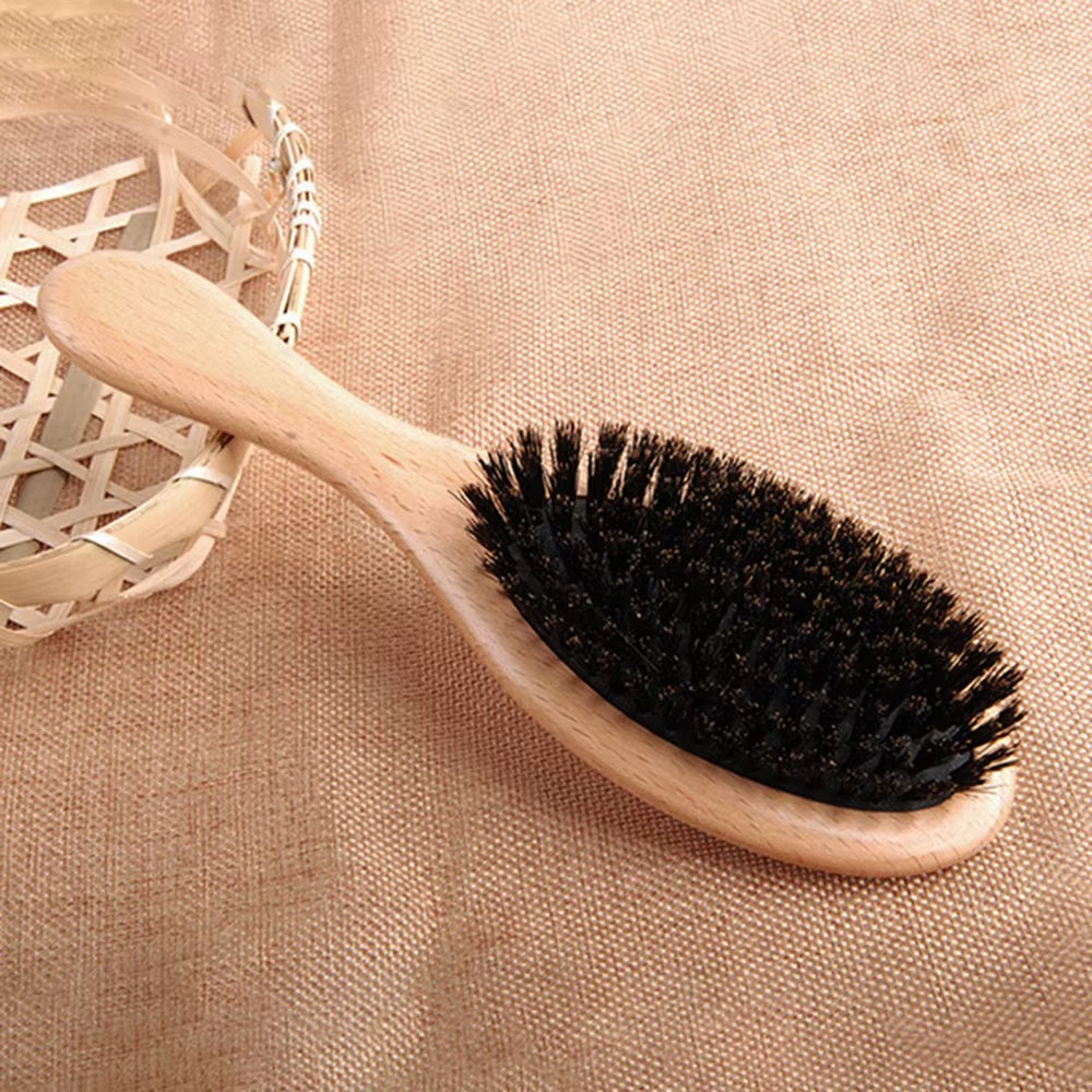 New Women Natural Boar Bristle Hair Brush Wooden Paddle Hairbrush Detangling Hairbrush for Salon Hairdressing Styling Tools