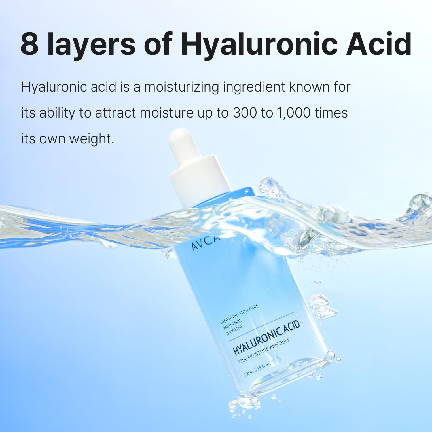 Moisture Hyaluronic Acid Serum 100Ml (3.38 Fl Oz) – Deep Hydrating Face Serum for Dry Skin with 8-Type HA, Panthenol & Deep Sea Water for Lightweight, Non-Sticky Moisture