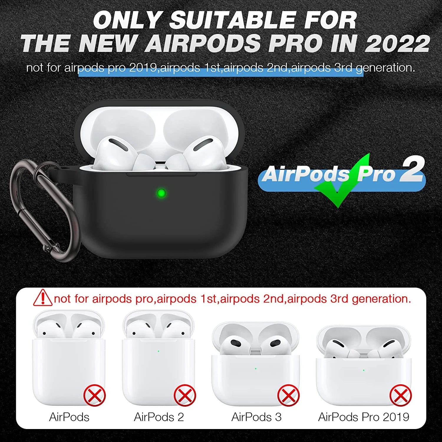 Airpods Pro 2Nd Gen Case [Front LED Visible],  Silicone Protective Shockproof Earbuds Case Cover Skin with Keychain Kit Set Compatible for Apple Airpods Pro 2Nd Generation (Navy)