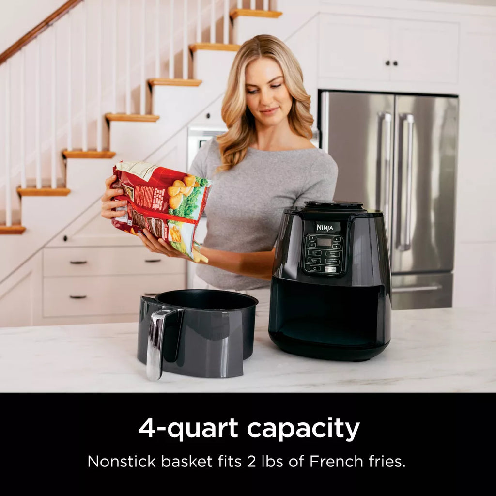 Ninja 4Qt Air Fryer - Black AF101: Stainless Steel, 1550W, Digital Control, Dishwasher-Safe, 1-Year Warranty