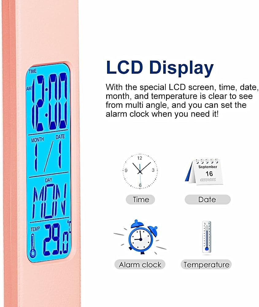 Multifunctional LED Desk Lamp with Wireless Charger,Usb Charging Port,Clock,Phone Holder,Desk Lamps for Home Office,Eye-Caring Reading Lamp,Study Lamp for Boys,Girls,Teens,Pink