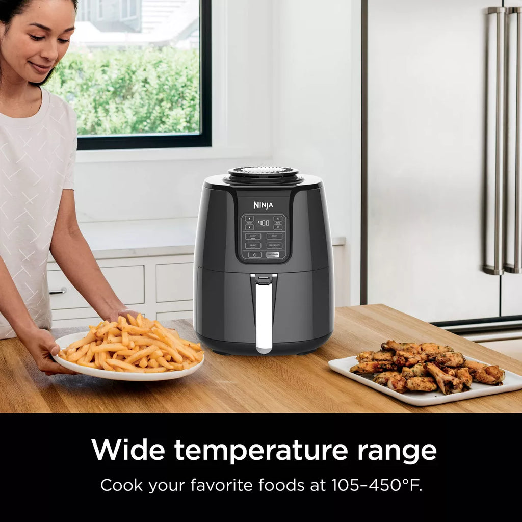 Ninja 4Qt Air Fryer - Black AF101: Stainless Steel, 1550W, Digital Control, Dishwasher-Safe, 1-Year Warranty