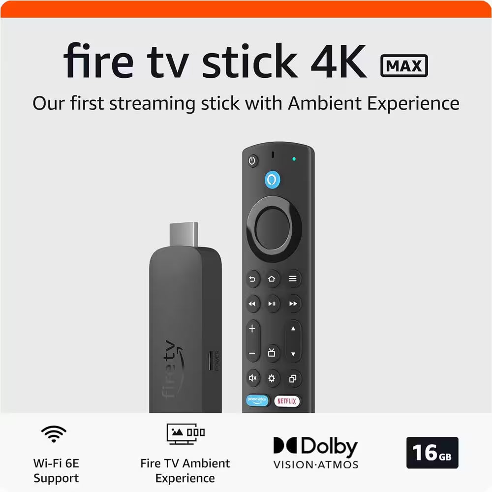 Fire TV Stick 4K Max (2Nd Gen) Streaming Device with Wi-Fi 6E Support, Ambient Experience, and Alexa Voice Remote