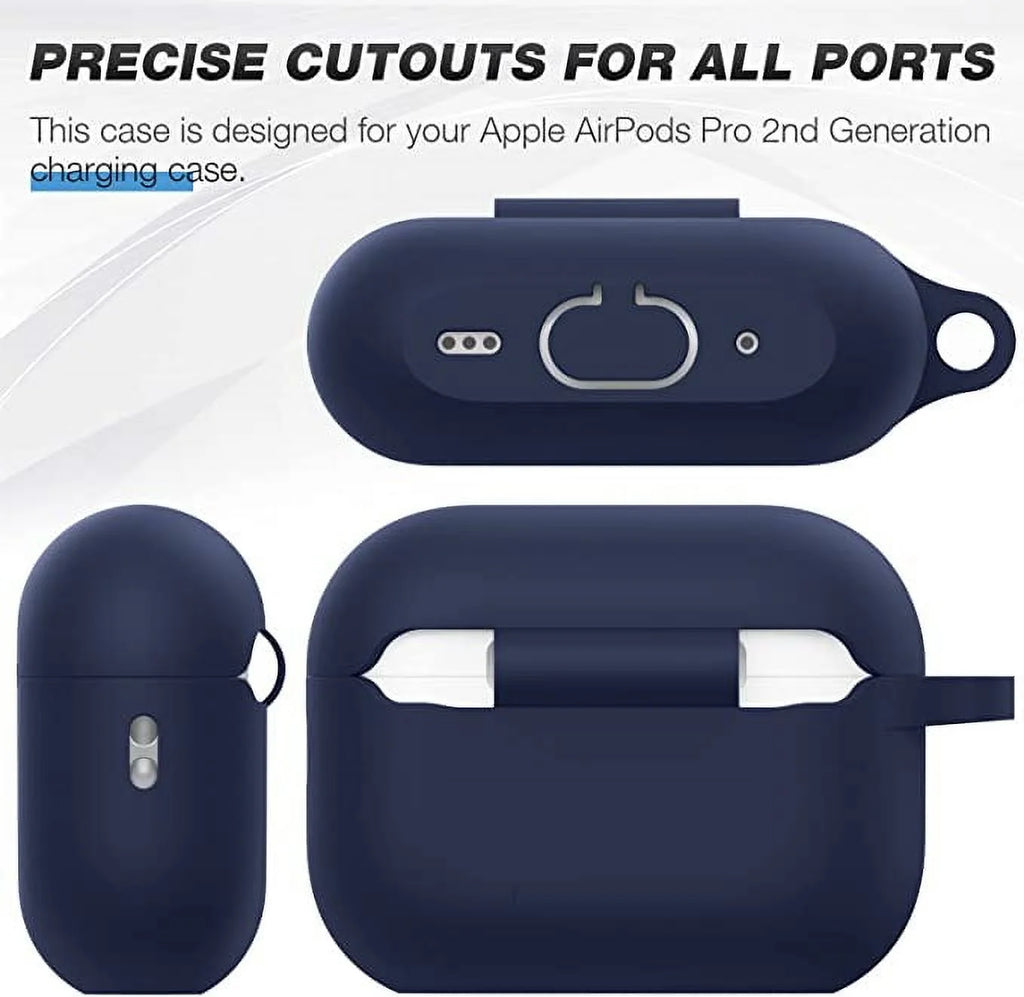 Airpods Pro 2Nd Gen Case [Front LED Visible],  Silicone Protective Shockproof Earbuds Case Cover Skin with Keychain Kit Set Compatible for Apple Airpods Pro 2Nd Generation (Navy)